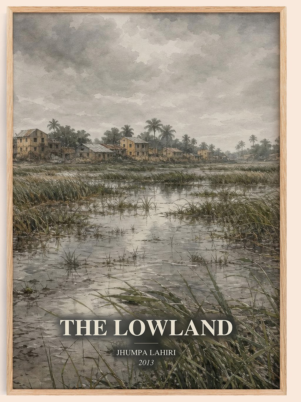 The Lowland watercolour book poster by Jhumpa Lahiri – framed literary art print