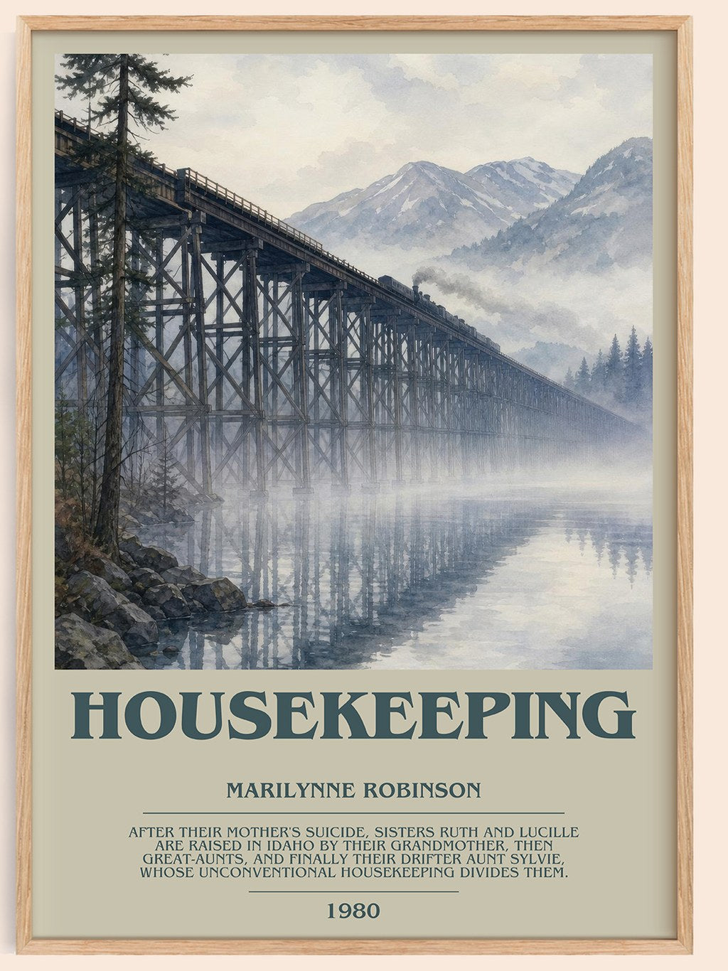 Housekeeping bookish book poster by Marilynne Robinson – framed literary art print