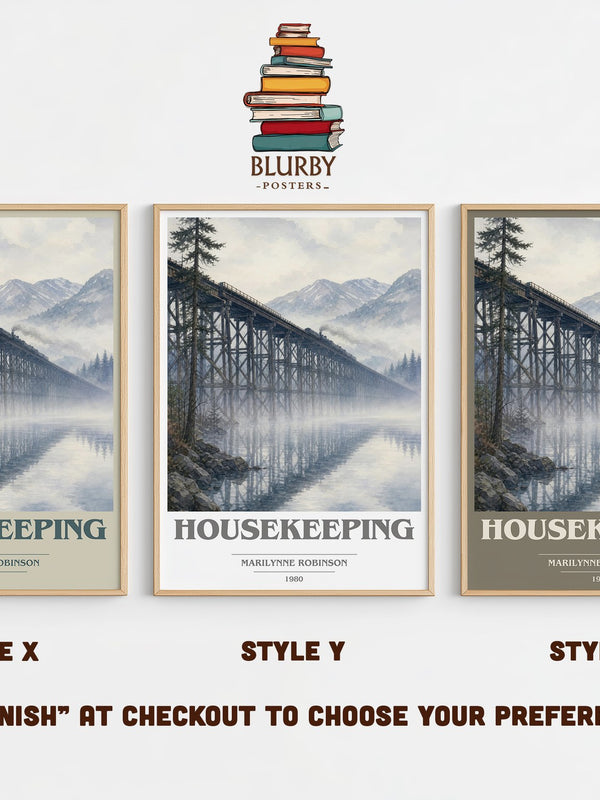 Housekeeping book cover print in frame leaning in hallway – literary fiction wall art