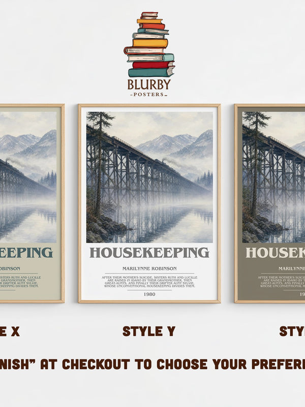 Housekeeping bookish print in frame leaning in hallway – literary fiction wall art