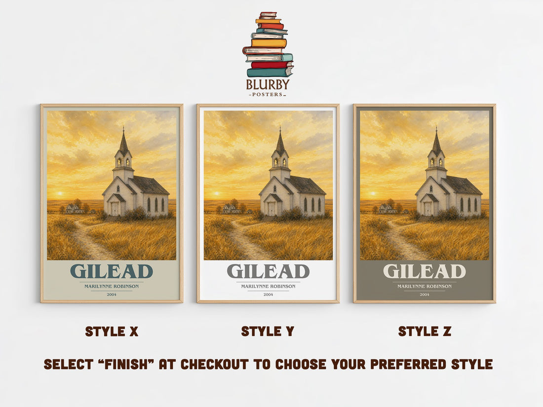 Gilead book cover print in frame leaning in hallway – literary fiction wall art (mockup)