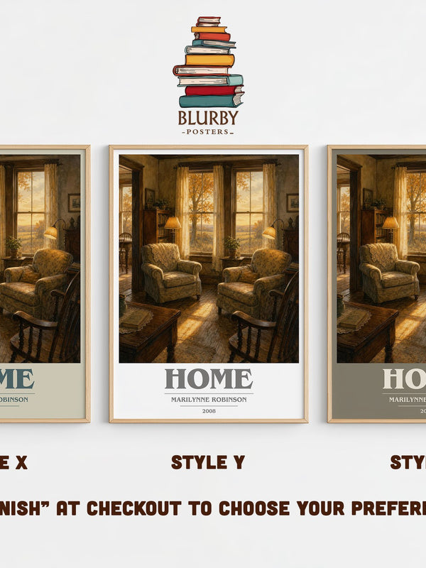 Home book cover print in frame leaning in hallway – literary fiction wall art