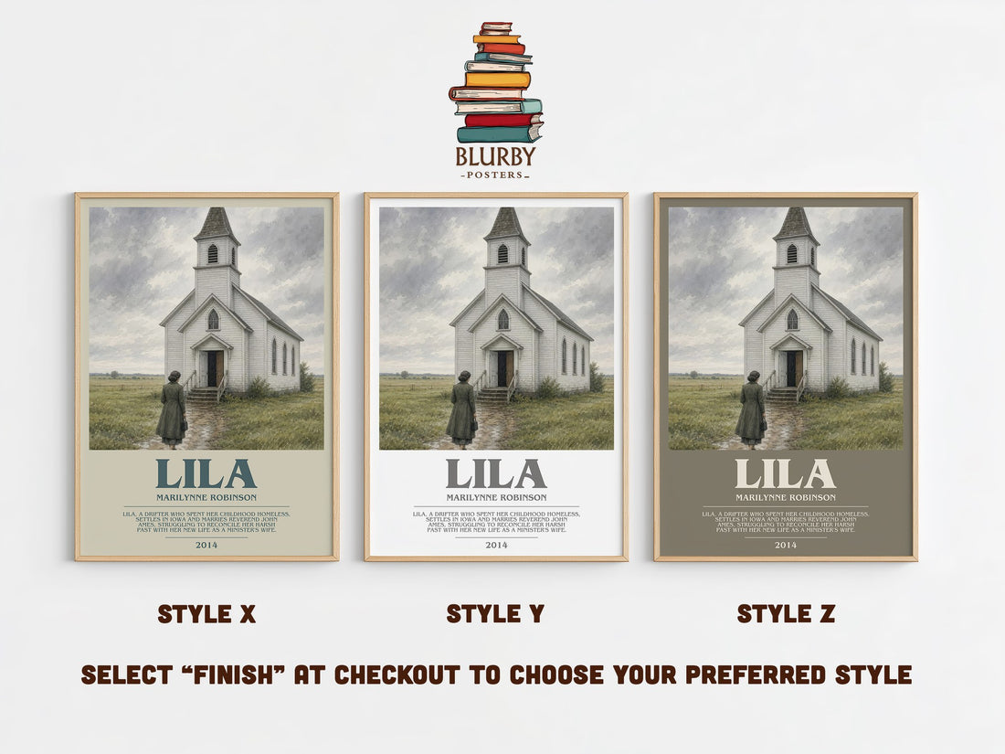Lila bookish print in frame leaning in hallway – literary fiction wall art (mockup)