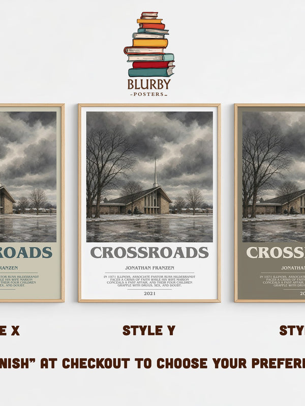 Crossroads bookish print in frame leaning in hallway – literary fiction wall art