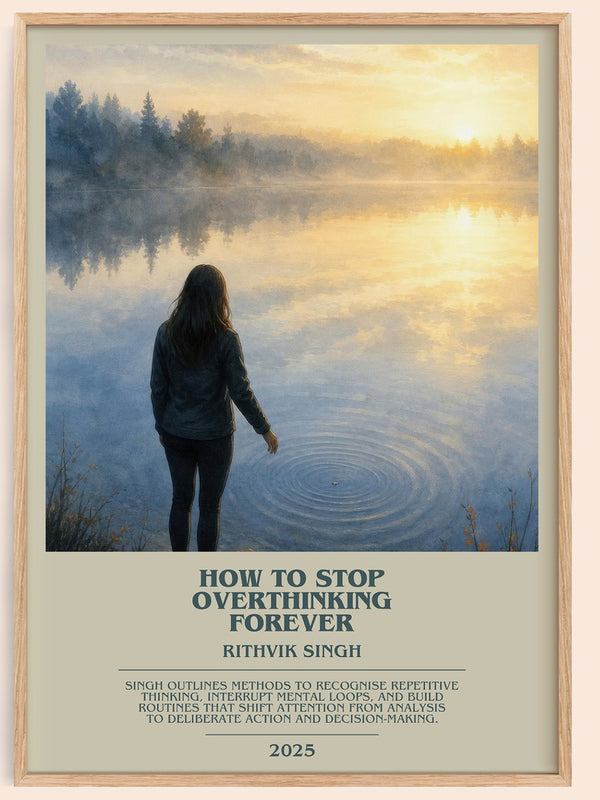 How To Stop Overthinking Forever bookish book poster by Rithvik Singh – framed literary art print