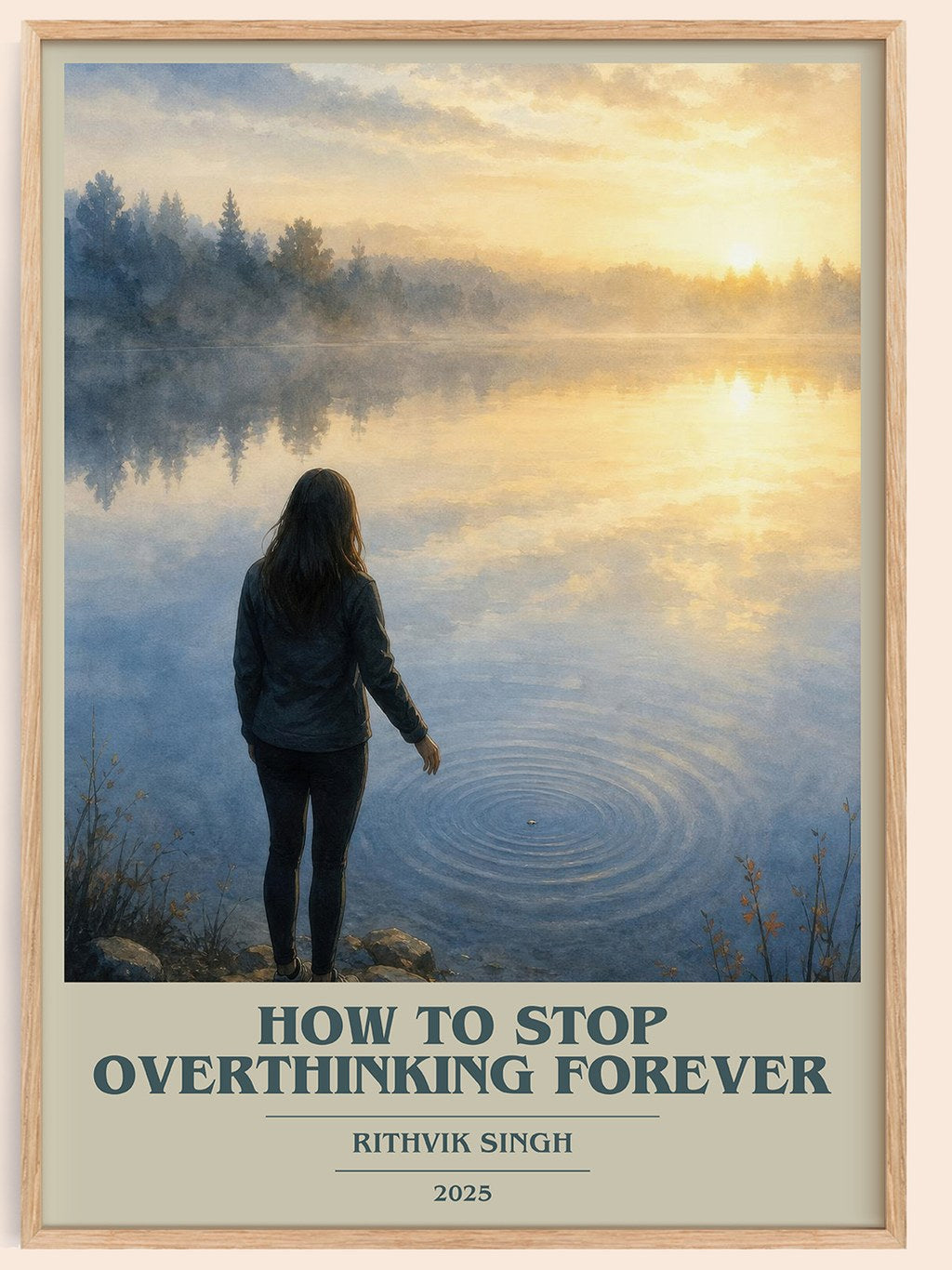 How To Stop Overthinking Forever book cover book poster by Rithvik Singh – framed literary art print
