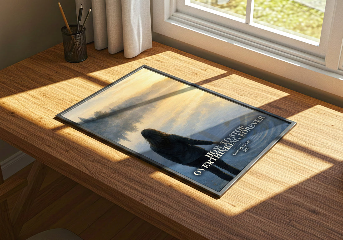 How To Stop Overthinking Forever watercolour book poster framed on wall – non fiction wall art