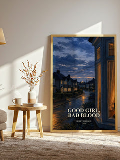 Good Girl, Bad Blood watercolour print in frame leaning in hallway – young adult wall art