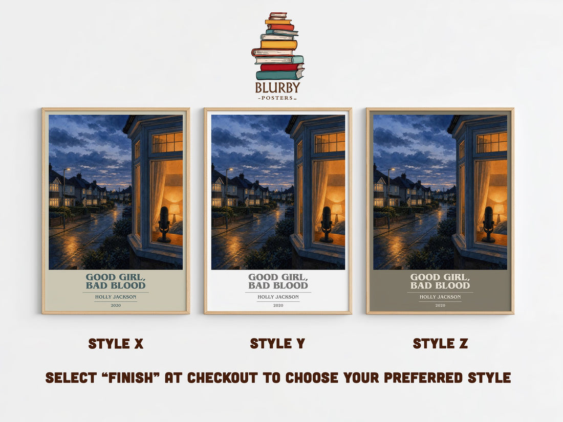 Good Girl, Bad Blood book cover print in frame leaning in hallway – young adult wall art (mockup)