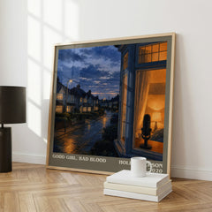 Good Girl, Bad Blood literary print framed by window – literary home decor