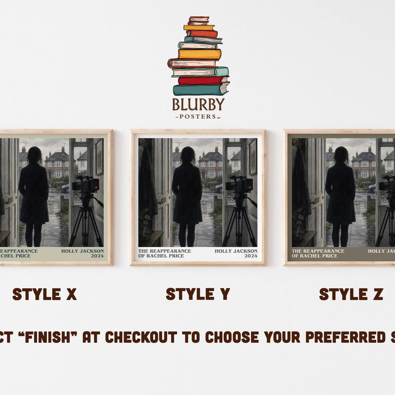 The Reappearance of Rachel Price literary print in frame leaning in hallway – thriller wall art