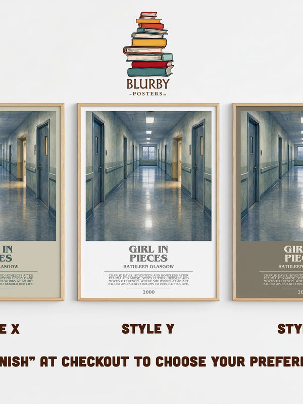 Girl in Pieces bookish print in frame leaning in hallway – young adult wall art