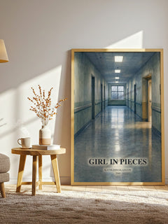Girl in Pieces watercolour print in frame leaning in hallway – young adult wall art
