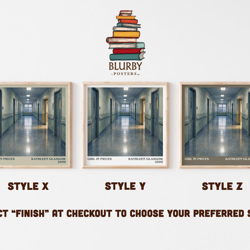Girl in Pieces literary print in frame leaning in hallway – young adult wall art