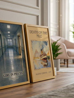 Girl in Pieces watercolour print framed by window – literary home decor