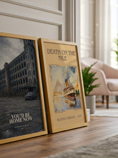 You'd Be Home Now watercolour print framed by window – literary home decor