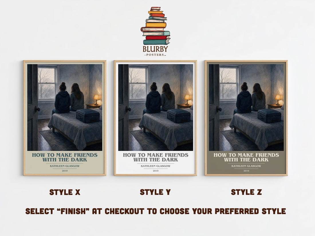 How to Make Friends with the Dark book cover print in frame leaning in hallway – young adult wall art (mockup)