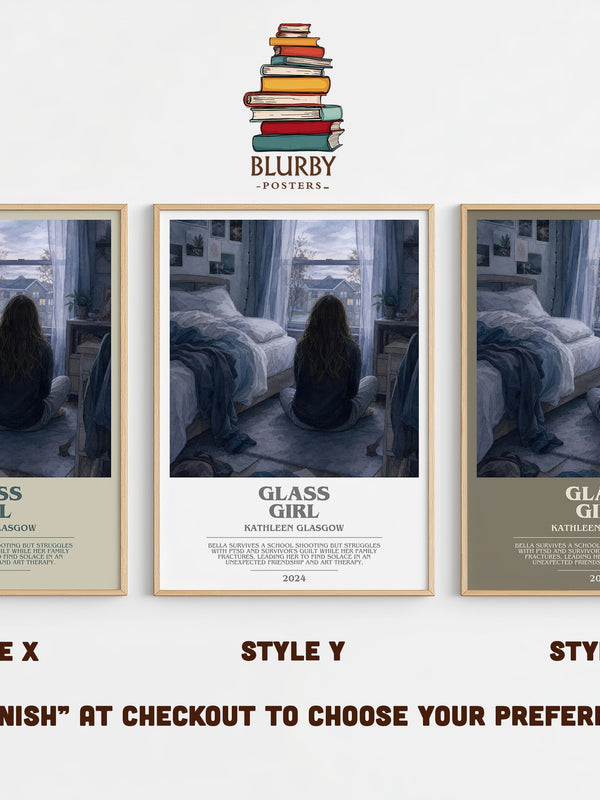Glass Girl bookish print in frame leaning in hallway – young adult wall art
