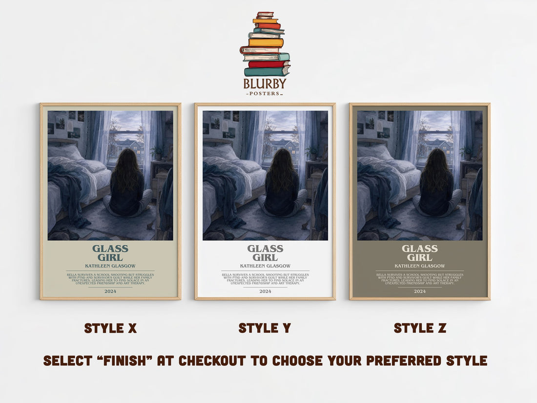 Glass Girl bookish print in frame leaning in hallway – young adult wall art (mockup)