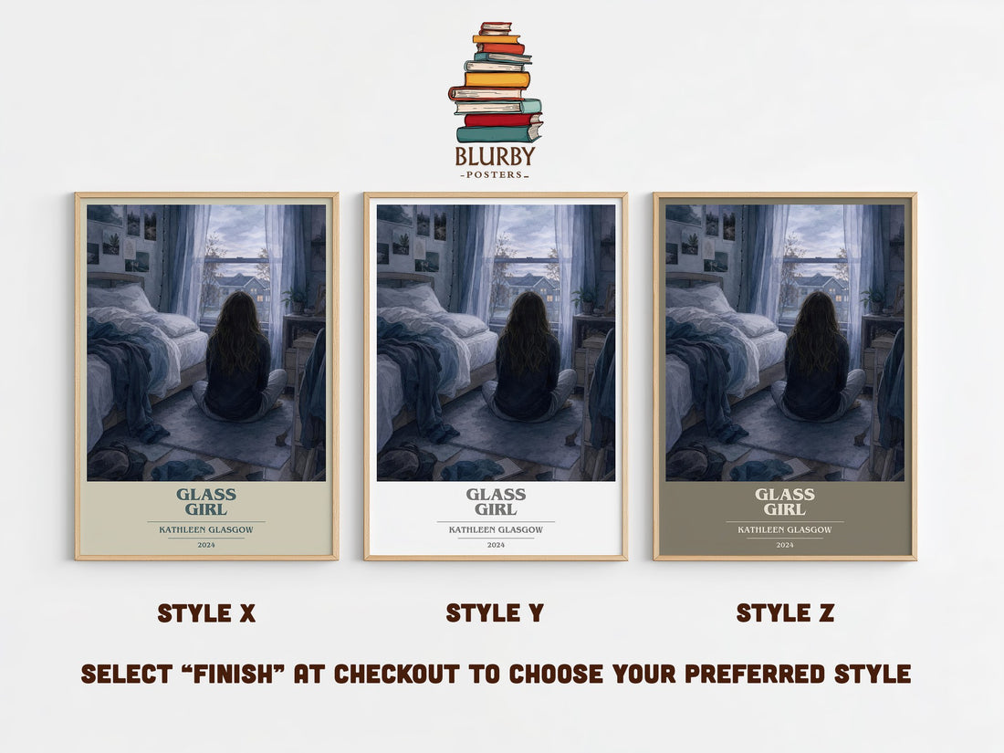 Glass Girl book cover print in frame leaning in hallway – young adult wall art (mockup)