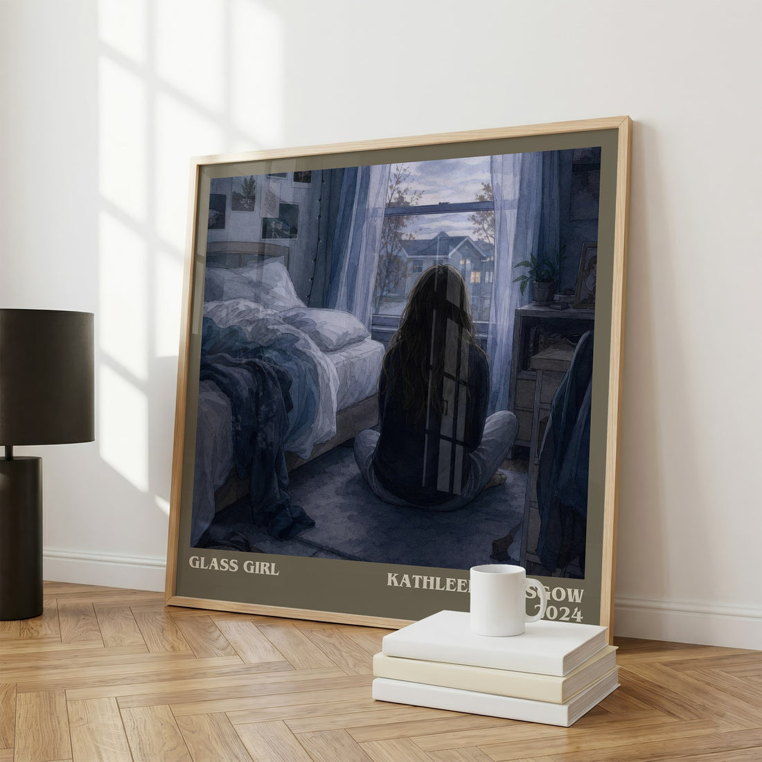 Glass Girl literary print framed by window – literary home decor