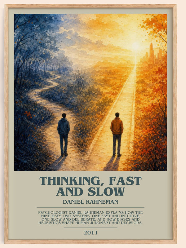 Thinking, fast and slow bookish book poster by Daniel Kahneman – framed literary art print