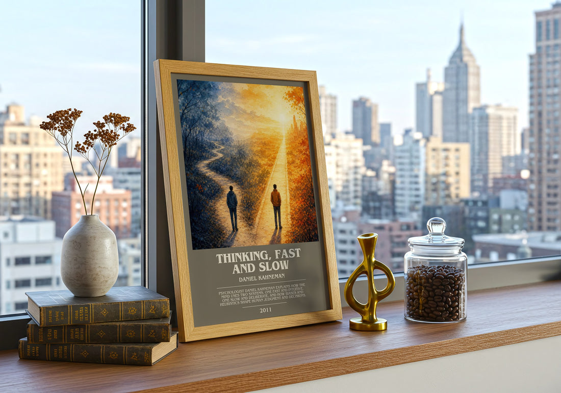 Thinking, fast and slow bookish print framed by window – literary home decor