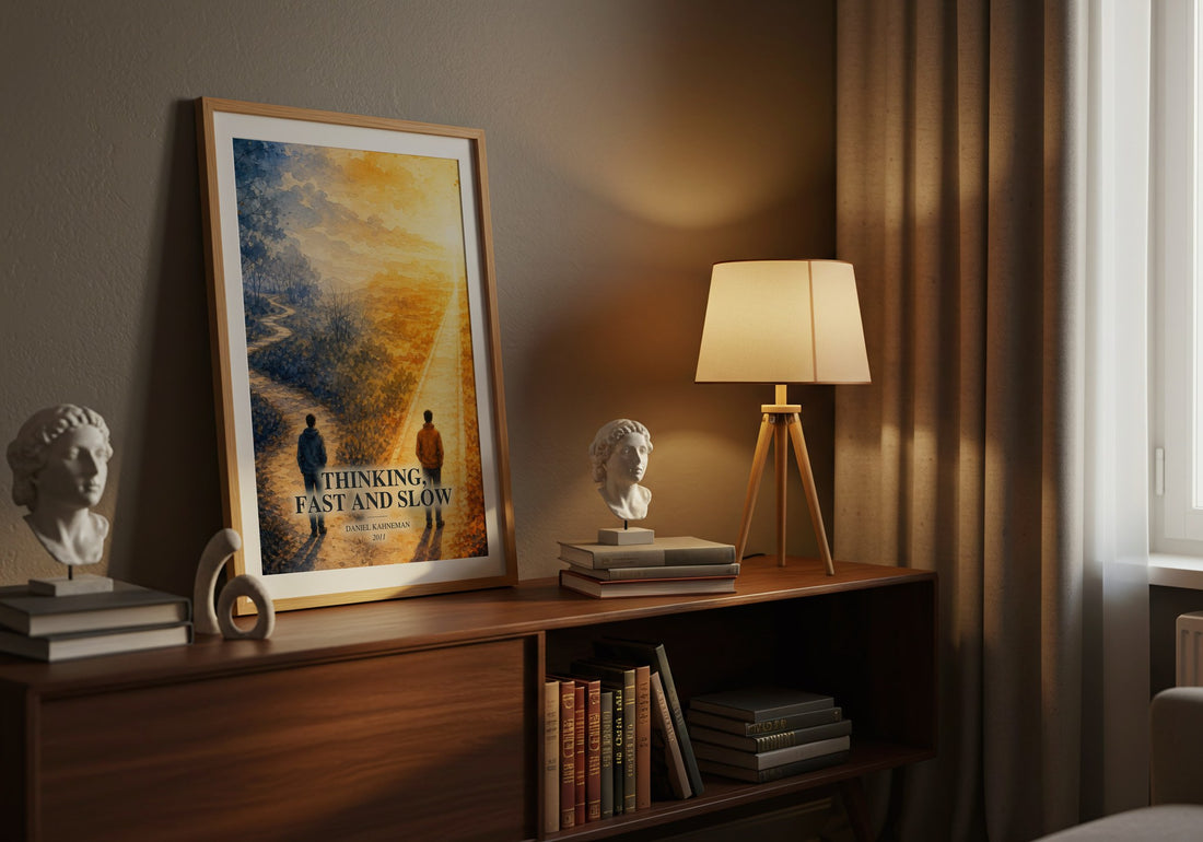 Thinking, fast and slow watercolour print on bookshelf – Daniel Kahneman fan gift