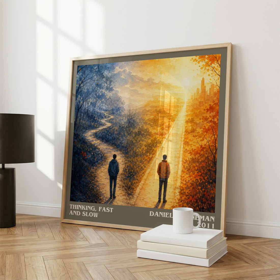 Thinking, fast and slow literary print framed by window – literary home decor