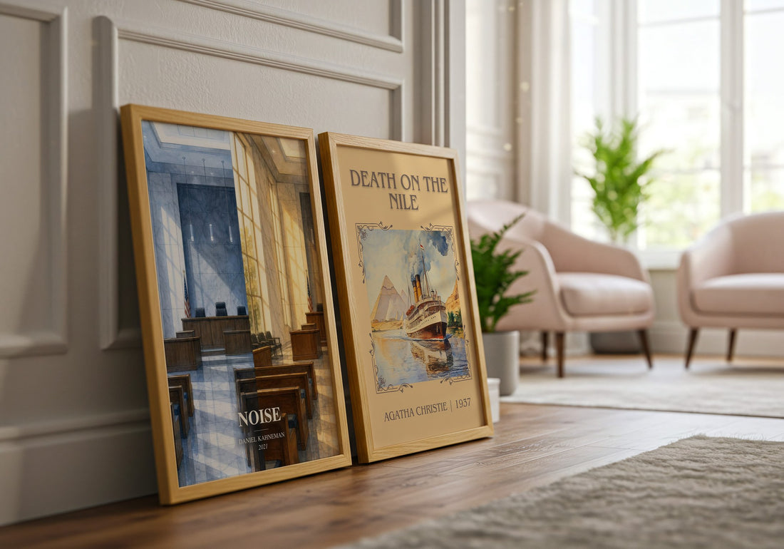 Noise watercolour print framed by window – literary home decor