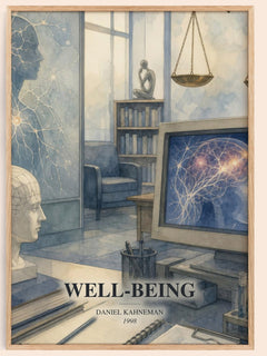 Well-being watercolour book poster by Daniel Kahneman – framed literary art print