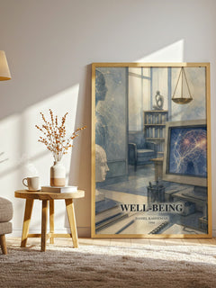 Well-being watercolour print in frame leaning in hallway – non fiction wall art