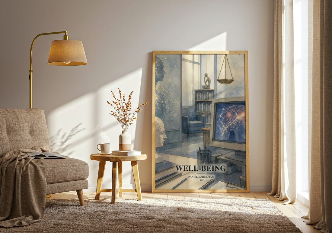 Well-being watercolour print in frame leaning in hallway – non fiction wall art
