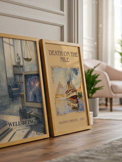 Well-being watercolour print framed by window – literary home decor