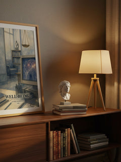 Well-being watercolour print on bookshelf – Daniel Kahneman fan gift