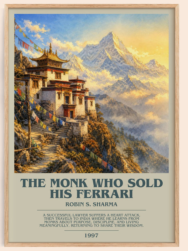 The Monk Who Sold His Ferrari bookish book poster by Robin S. Sharma – framed literary art print