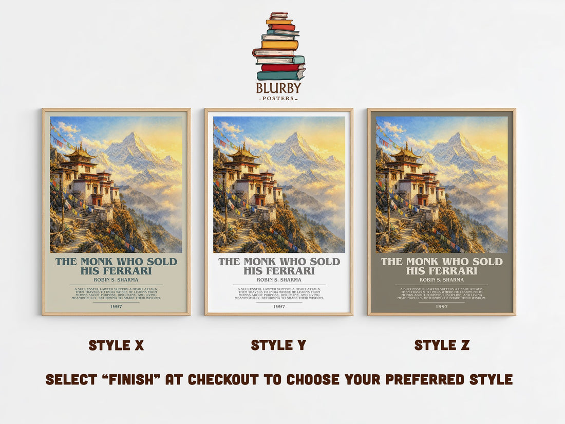 The Monk Who Sold His Ferrari bookish print in frame leaning in hallway – philosophy wall art (mockup)