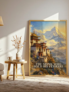 The Monk Who Sold His Ferrari watercolour print in frame leaning in hallway – philosophy wall art