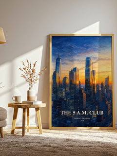 The 5 a.m. Club watercolour print in frame leaning in hallway – non fiction wall art