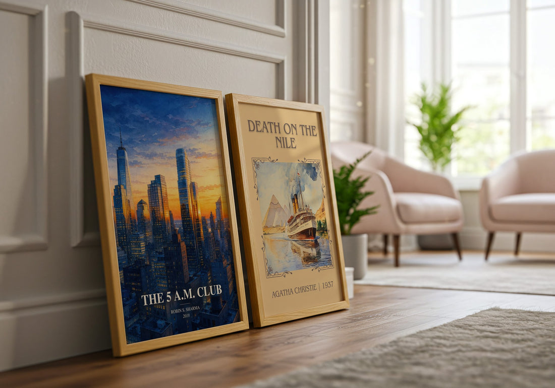 The 5 a.m. Club watercolour print framed by window – literary home decor