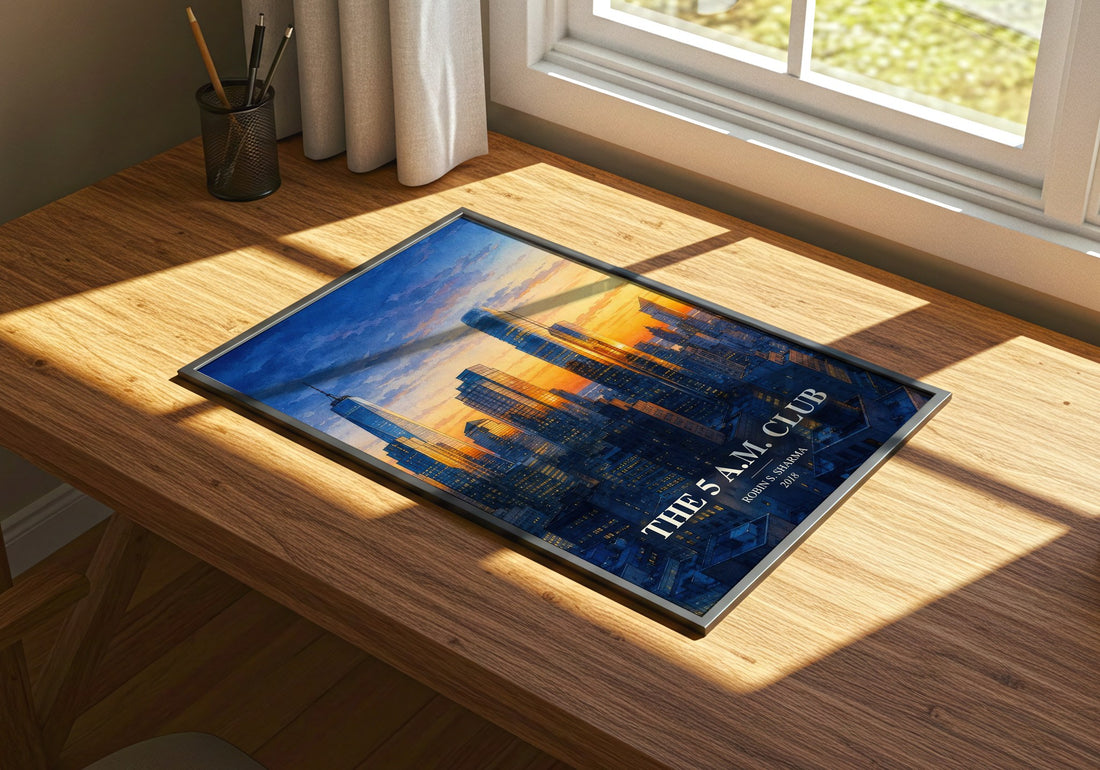 The 5 a.m. Club watercolour book poster framed on wall – non fiction wall art