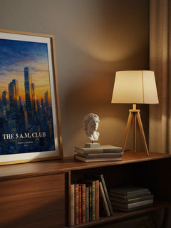 The 5 a.m. Club watercolour print on bookshelf – Robin S. Sharma fan gift