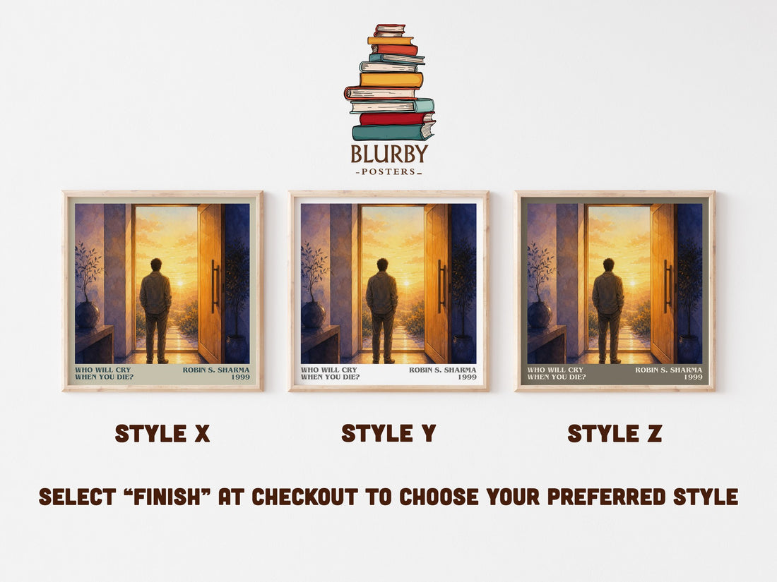 Who Will Cry When You Die? literary print in frame leaning in hallway – non fiction wall art (mockup)