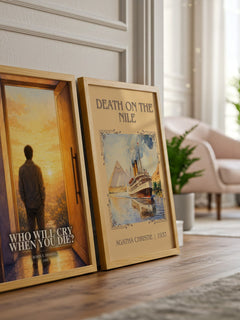 Who Will Cry When You Die? watercolour print framed by window – literary home decor