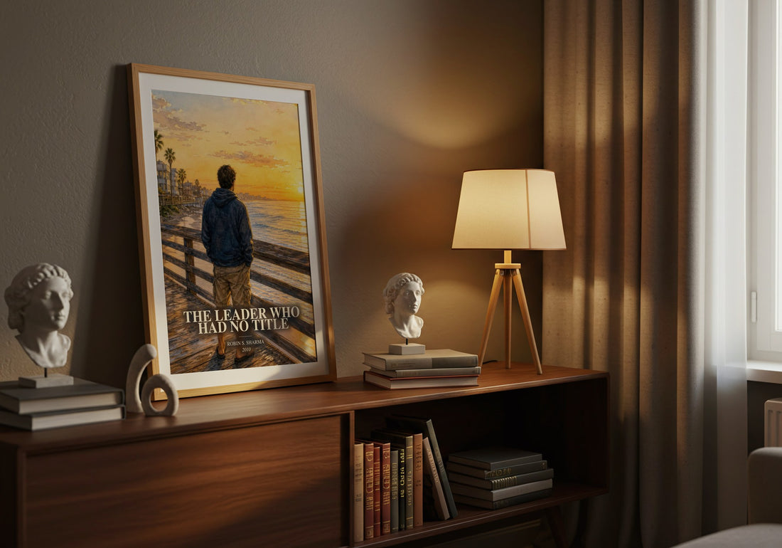 The leader who had no title watercolour print on bookshelf – Robin S. Sharma fan gift