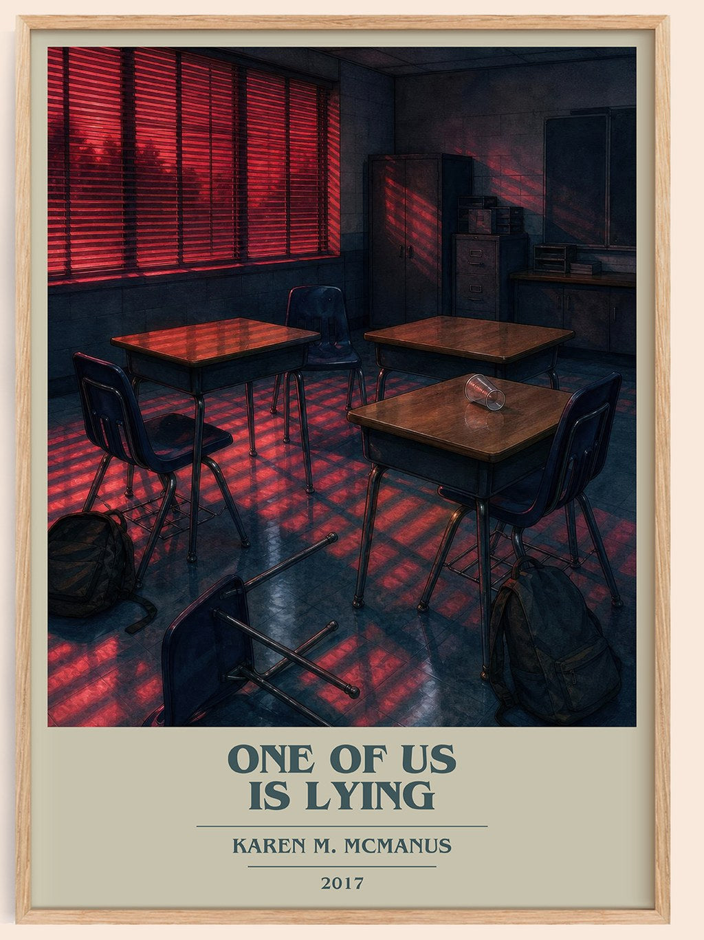 One Of Us Is Lying book cover book poster by Karen M. McManus – framed literary art print