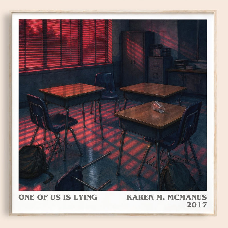 One Of Us Is Lying literary book poster by Karen M. McManus – framed literary art print