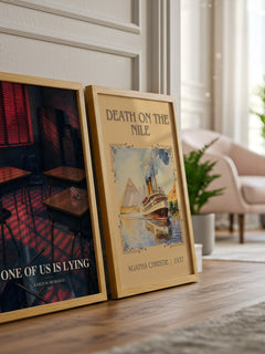 One Of Us Is Lying watercolour print framed by window – literary home decor