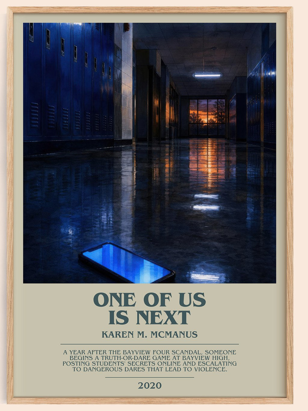 One of us is next bookish book poster by Karen M. McManus – framed literary art print