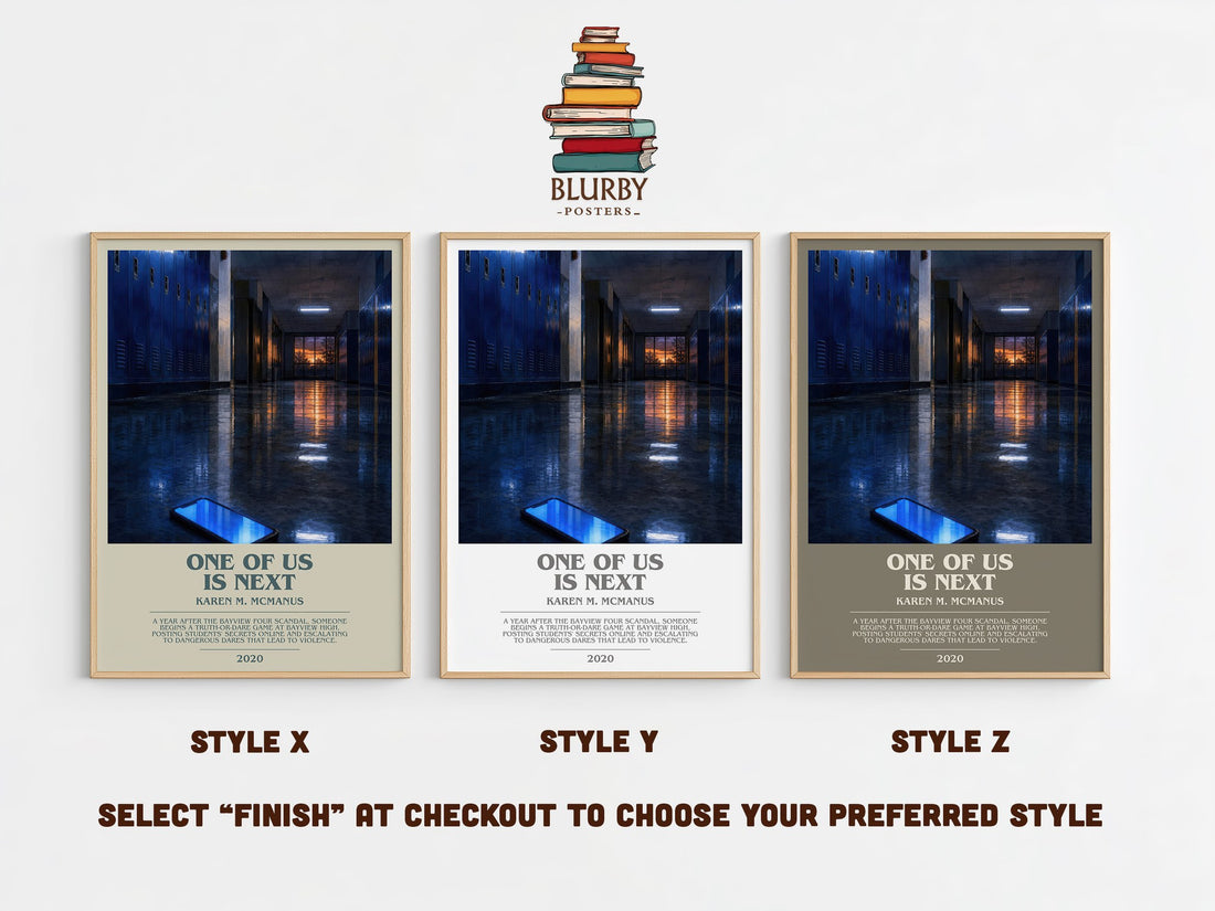 One of us is next bookish print in frame leaning in hallway – young adult wall art (mockup)
